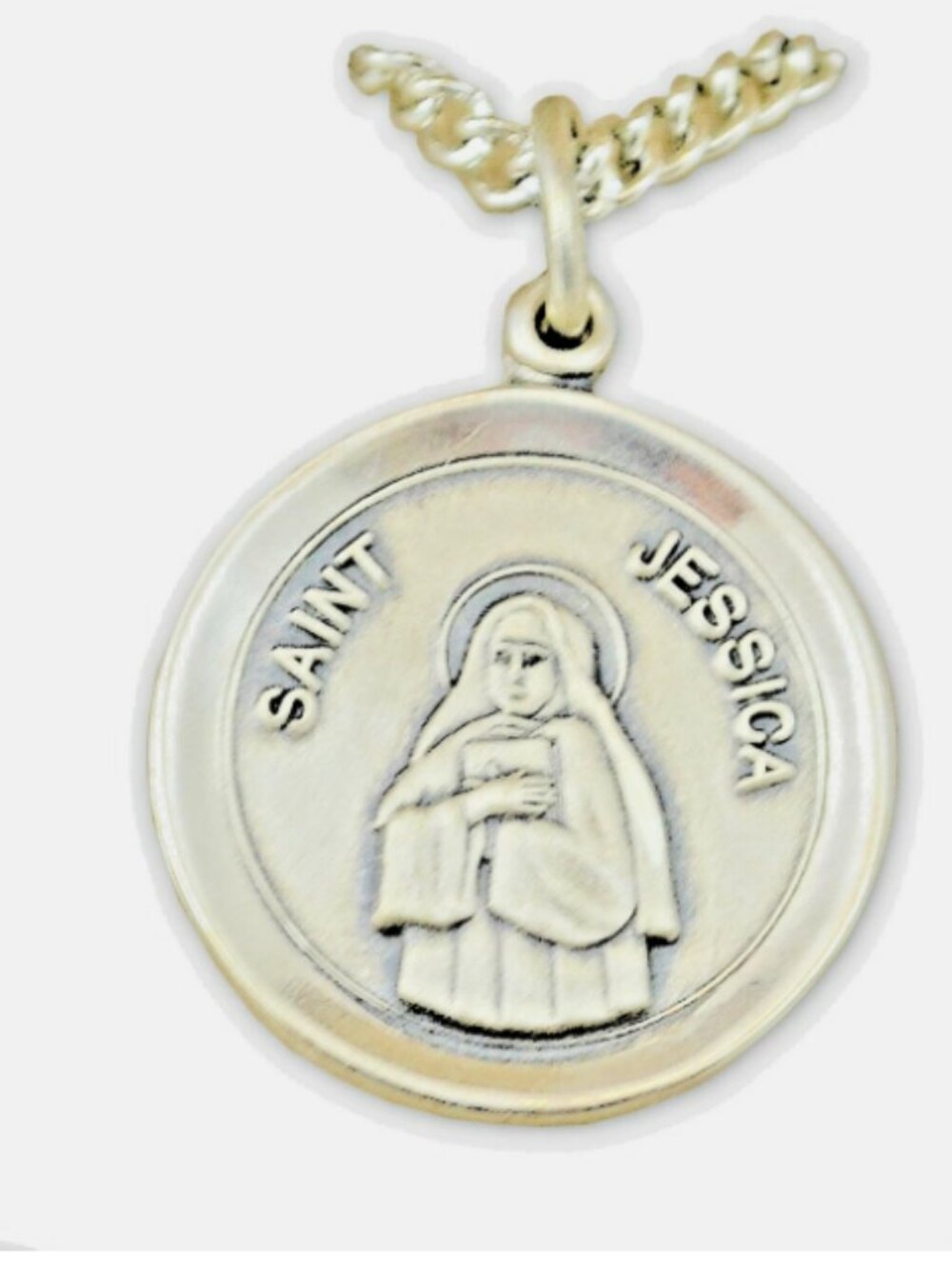 St. Jessica Gold Filled Round Medal with 18" Gold Plated Curb Chain